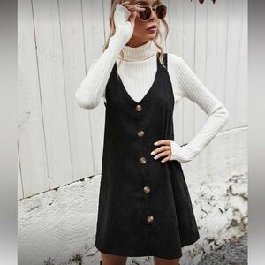 Black Button-Down Pinafore Dress